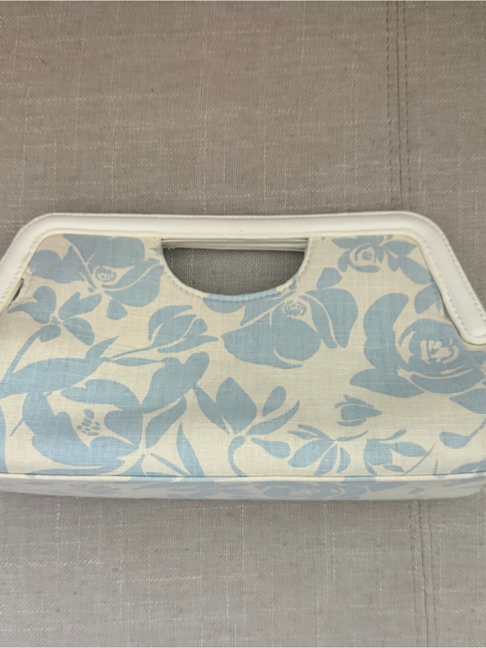 a new day Cream and Light Blue Floral Handle Clutch